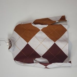 Rachel Zoe Cream Brown Argyle Mock Neck Rayon Blend Sweater